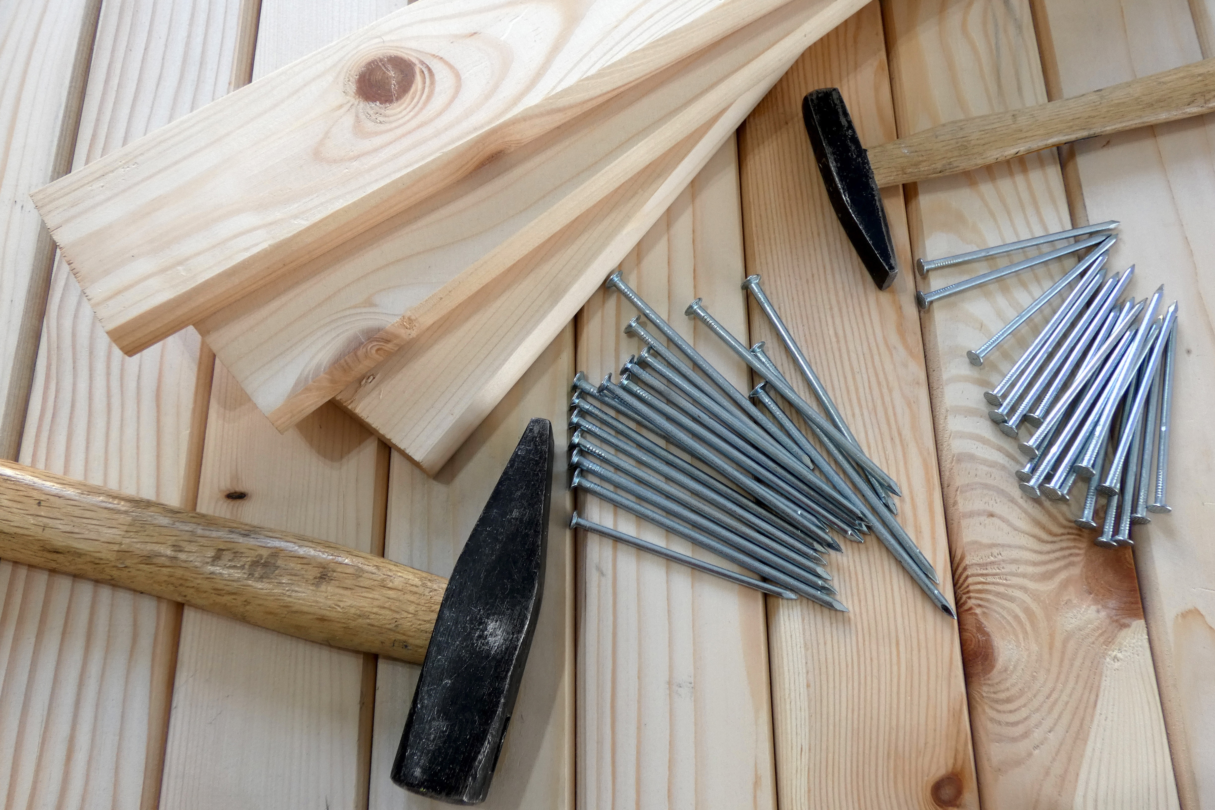 wood, hammer, and nails