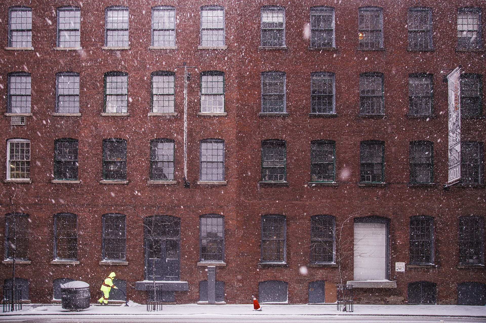 exterior of brick apartment complex during the winter