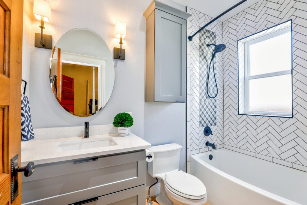 modern white and gray bathroom renovation