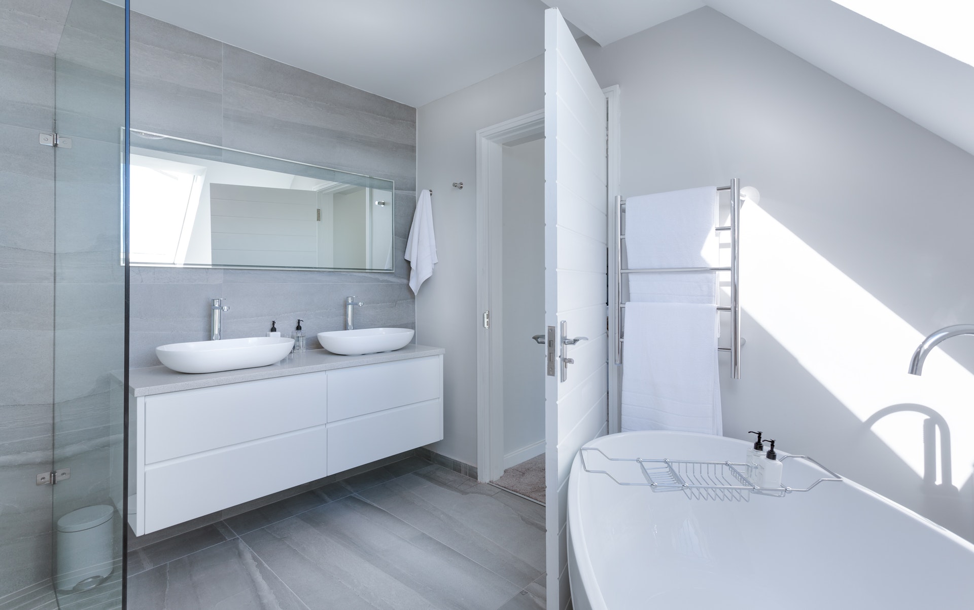 white modern remodeled bathroom