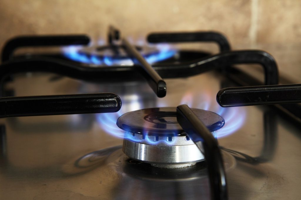 Gas burners on a stove