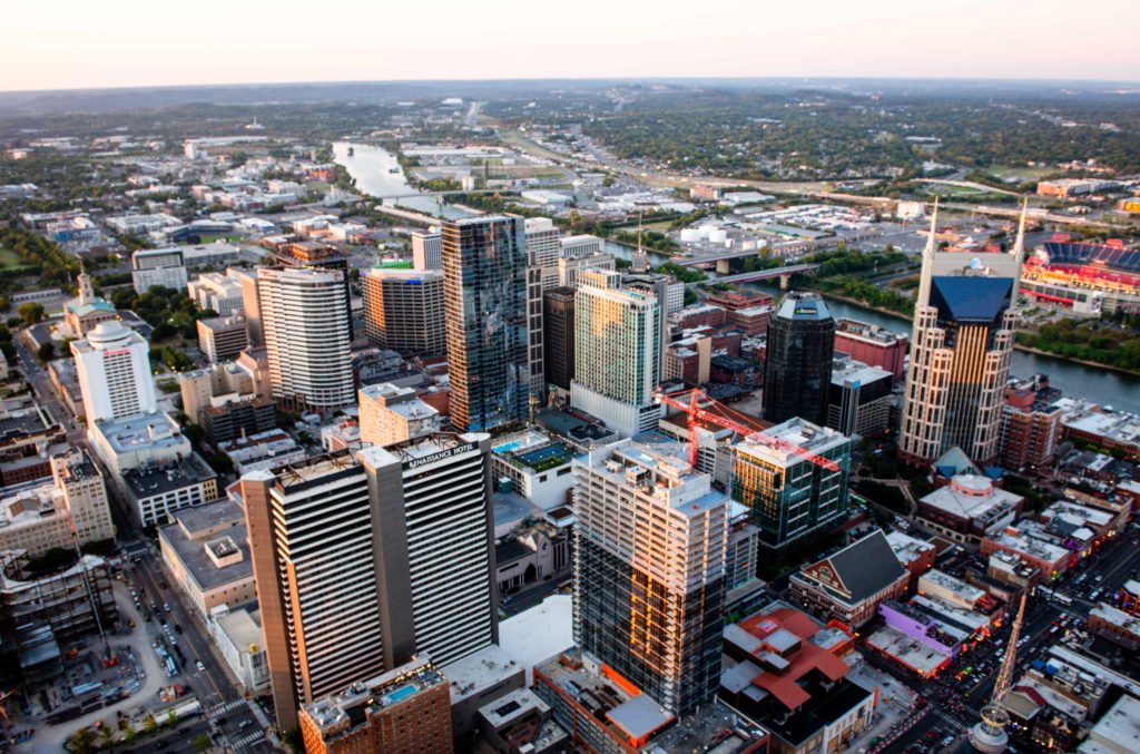 Overhead view of Downtown Nashville, TN