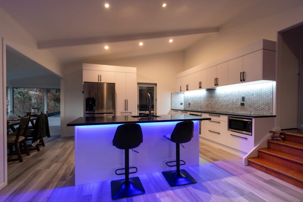 Kitchen with modern floor lighting